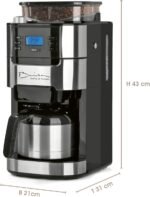 Barista Filterkaffeemaschine mit verstellbarem Mahlwerk & Thermokanne | Warmhaltefunktion, 24h Timer & Permanentfilter | Für 10 Tassen Kaffee | Kaffeemaschine für Bohnen & Pulver [Edelstahl]