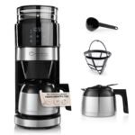 Barista Filterkaffeemaschine mit verstellbarem Mahlwerk & Thermokanne | Warmhaltefunktion, 24h Timer & Permanentfilter | Für 10 Tassen Kaffee | Kaffeemaschine für Bohnen & Pulver [Edelstahl]