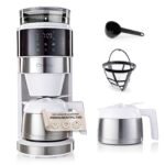 Barista Filterkaffeemaschine mit verstellbarem Mahlwerk & Thermokanne | Warmhaltefunktion, 24h Timer & Permanentfilter | Für 10 Tassen Kaffee | Kaffeemaschine für Bohnen & Pulver [Edelstahl]