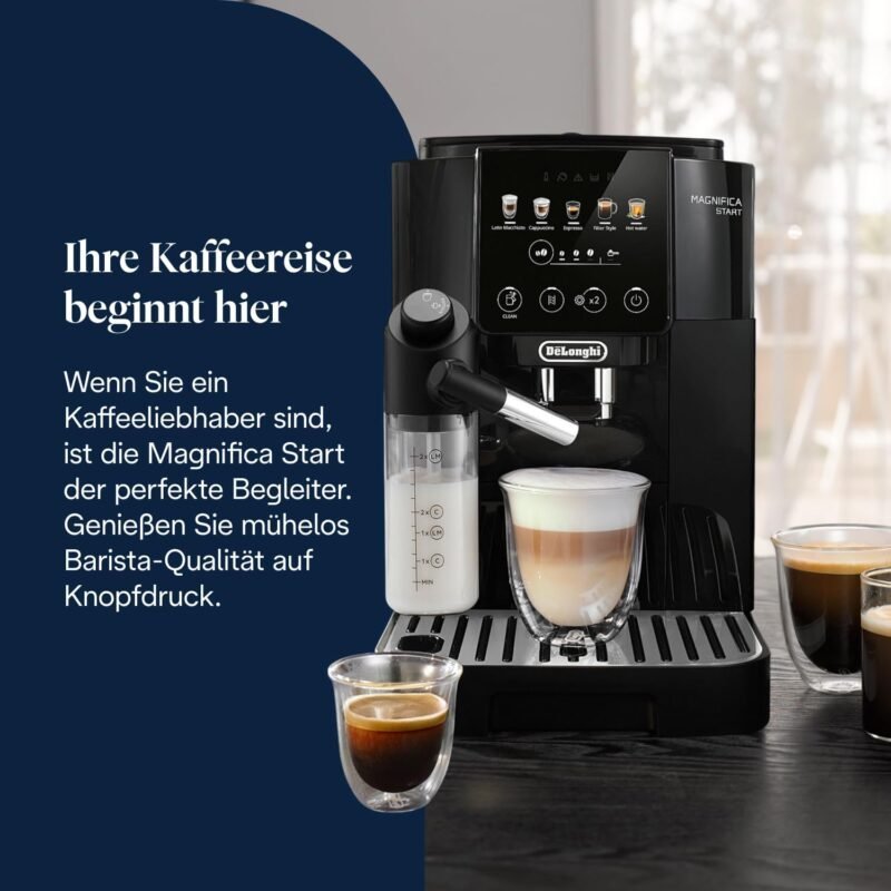 De’Longhi Magnifica Start - Perfetto Kaffeevollautomat mit LatteCrema-Milchaufschäumer, 4 One-Touch-Getränke, Cappuccino, Espresso Kaffeemaschine, Soft-Touch-Bedienfeld, Schwarz (ECAM220.91.B)