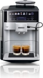 Siemens Kaffeevollautomat EQ6 plus s300, Milchsystem, 11 Getränke, automatische Reinigung des Milchsystems, Keramikmahlwerk, großes Touchdisplay, Silber, TE653501DE