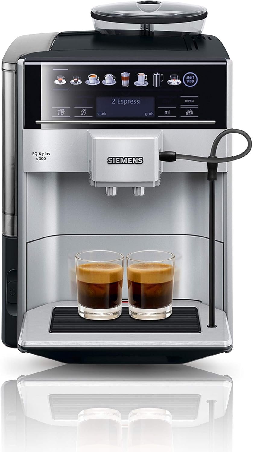 71jgRjZKSAL._AC_SL1500 Siemens Kaffeevollautomat EQ6 plus s300, Milchsystem, 11 Getränke, automatische Reinigung des Milchsystems, Keramikmahlwerk, großes Touchdisplay, Silber, TE653501DE