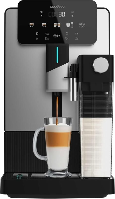 Cecotec Espresso Machine Super Automatic Cremmaet Latte Item 1500 W, 19 Bar, Thermoblock, 6 Drinks, 150 g Coffee Container, Cone Grinder, Automatic Cleaning, 1.1 L Water and 400 ml Milk Container