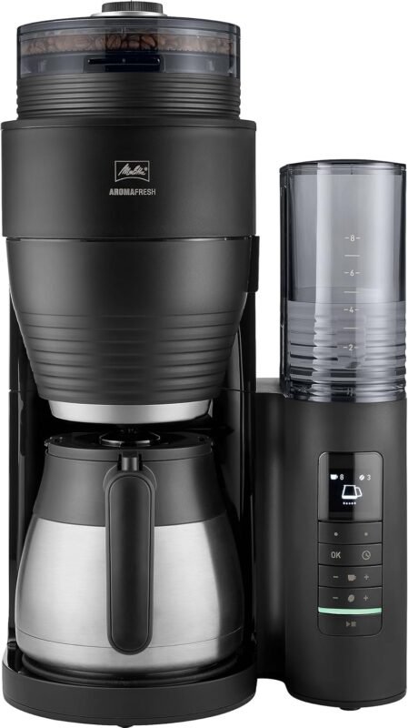 Melitta AromaFresh Therm Pro X Coffee Machine with Grinder, Filter Coffee Machine with Thermal Jug and Removable Water Tank, for up to 8 Cups of Coffee, Black